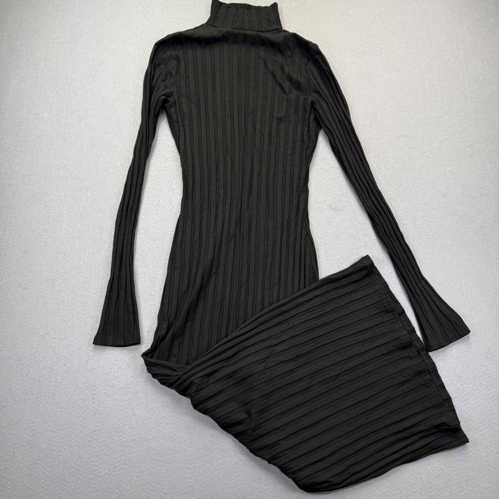 Reformation Black Ribbed Cutout Mock Neck Maxi Dress Size Medium M Long Slv - Picture 10 of 11
